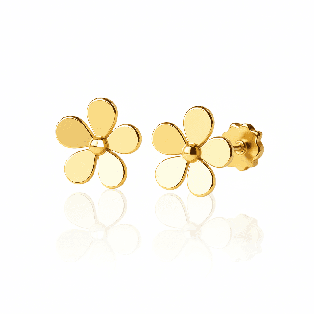 Charming Gold Flower Stud Earrings for Girls