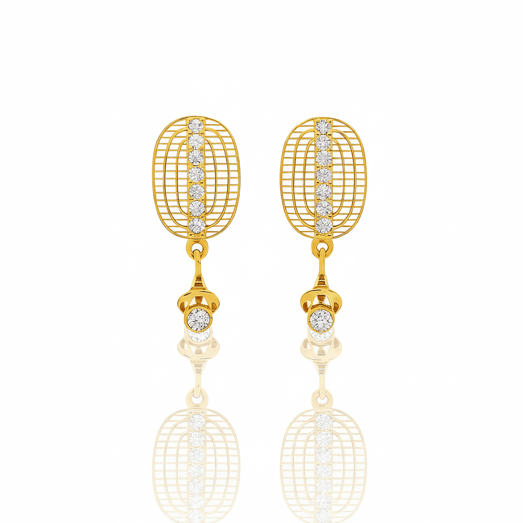 Gold Mesh Drop Earrings with Zircon Detailing
